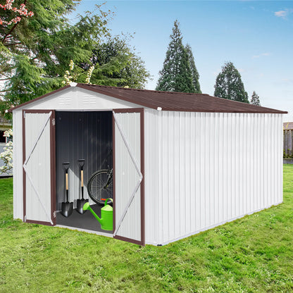 10'x12' Garden Sheds Outdoor Storage Sheds - White / Coffee