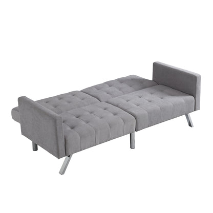 Futon Sofa Bed Convertible Folding Lounge Couch, Armrests - Light Gray