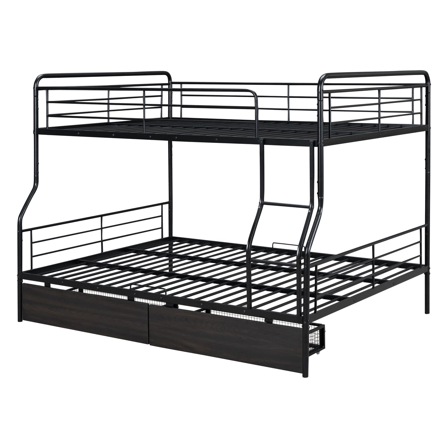 Full Long Over Queen Bunk Bed With 2 Drawers - Black