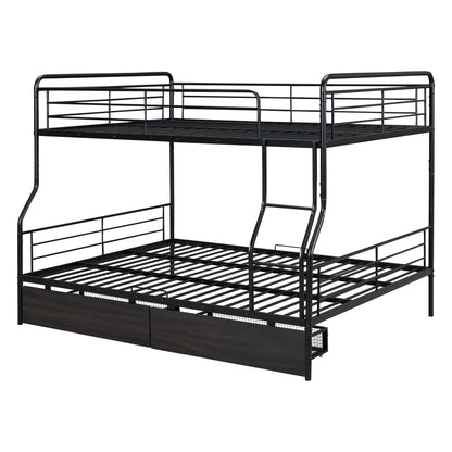 Full Long Over Queen Bunk Bed With 2 Drawers - Black