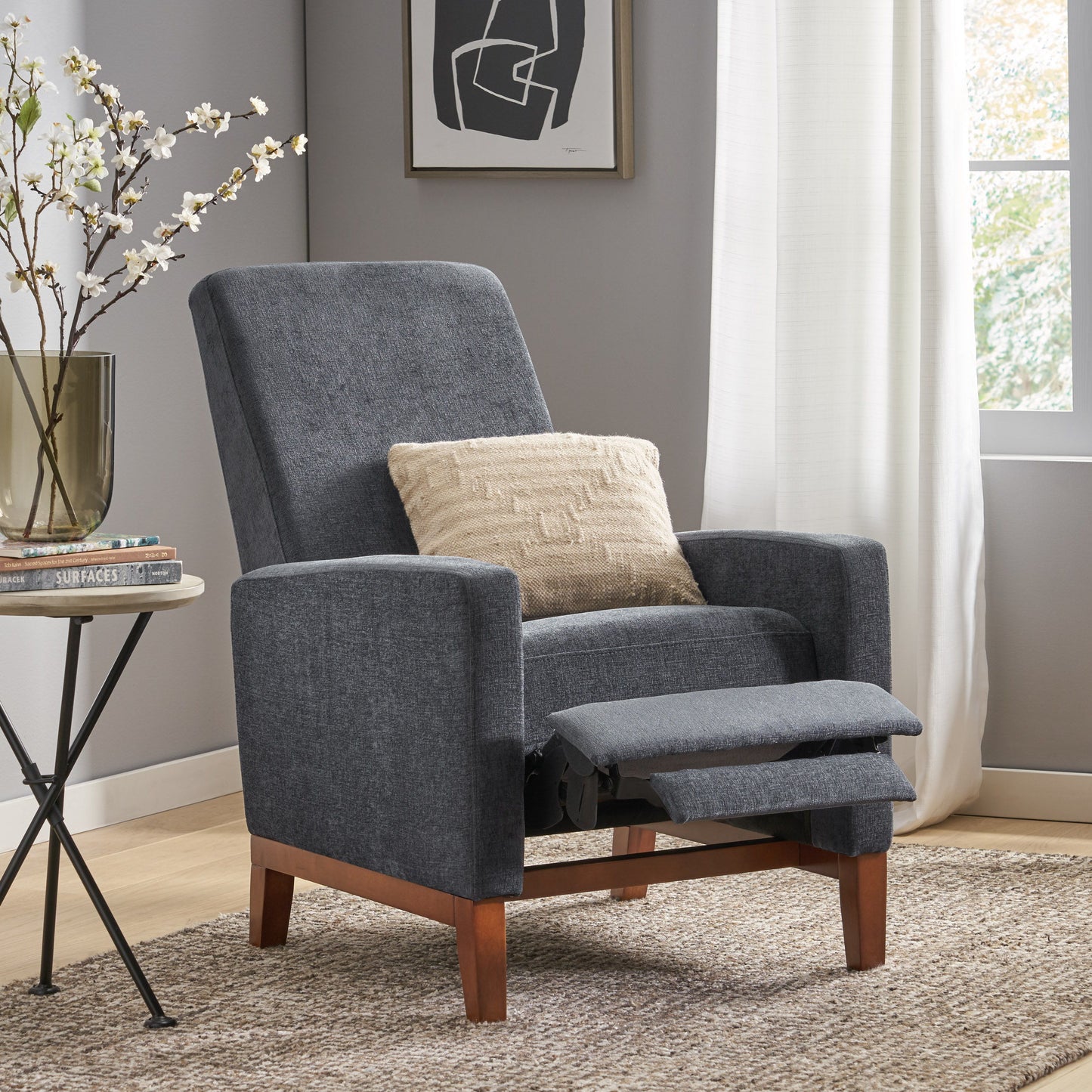 Wide Hand Manual Club Recliner - Charcoal