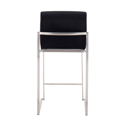 Fuji - Contemporary High Back Counter Stool (Set of 3) - Black - Velvet