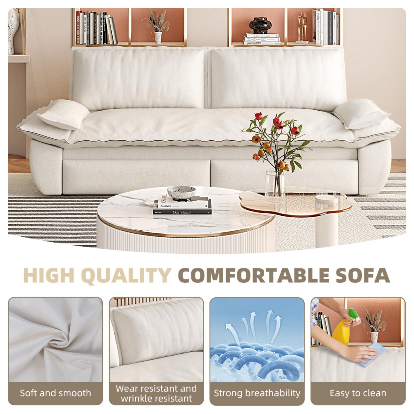 Queen Pull Out Sofa Bed, 3 In 1 Convertible Sleeper Sofa Multifunctional Velvet Loveseat Bed - Beige