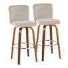 Henry - Contemporary Fixed Height Barstool With Swivel With Round Footrest (Set of 2) - Walnut / Beige