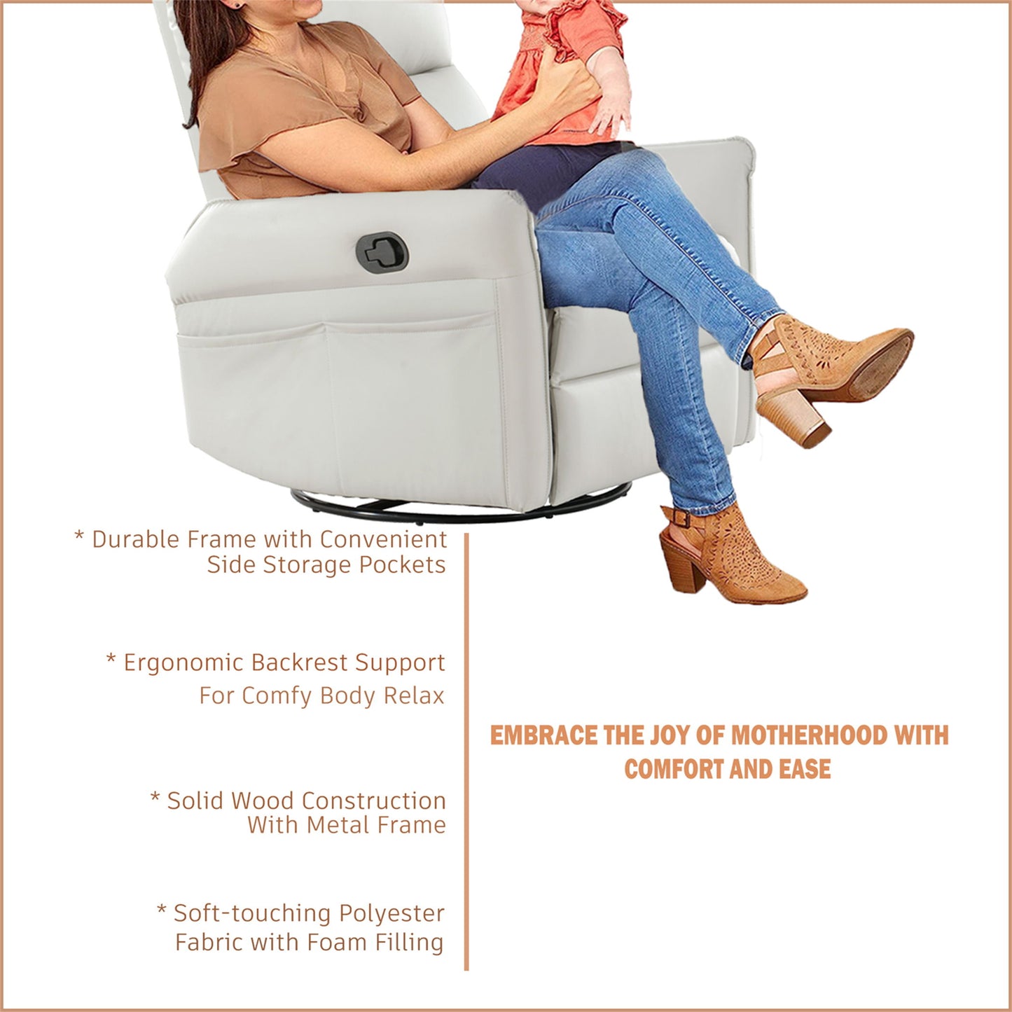 Rocking Recliner Chair, 360 Degree Swivel Nursery Rocking Chair, Glider Chair, Modern Small Rocking Swivel Recliner Chair For Bedroom, Living Room Chair Home Theater Seat, Side Pocket - Light Gray