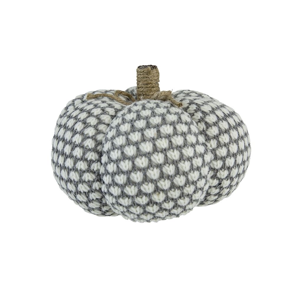 Knite Pumpkin Ornament Decor For Holiday Harvest Festival Fall Festival & Thanksgiving (Set of 2) - White / Gray
