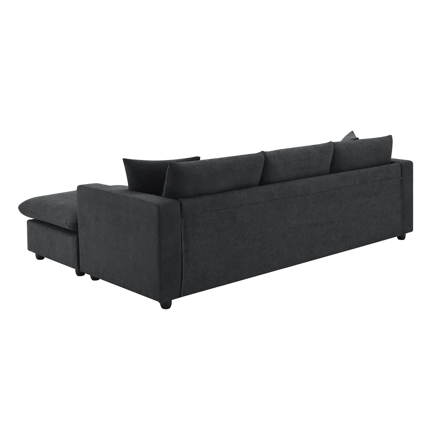 Modern Sectional Sofa, L-Shaped Couch Set With 2 Free Pillows, 4 Seat Polyester Fabric Couch Set With Convertible Ottoman - Black
