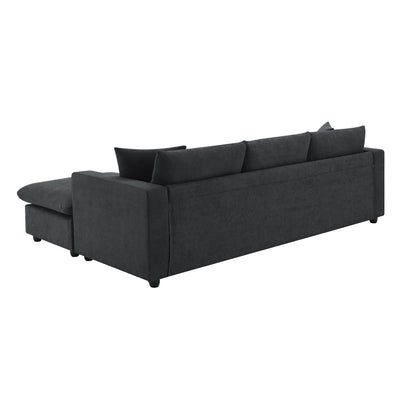 Modern Sectional Sofa, L-Shaped Couch Set With 2 Free Pillows, 4 Seat Polyester Fabric Couch Set With Convertible Ottoman - Black