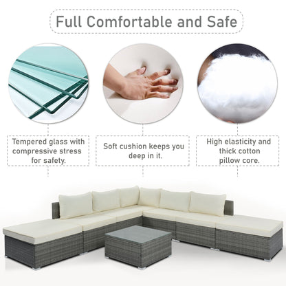 8 Pieces Outdoor Patio Furniture Sets, Garden Conversation Wicker Sofa Set, Single Sofa Combinable - Beiges / Gray