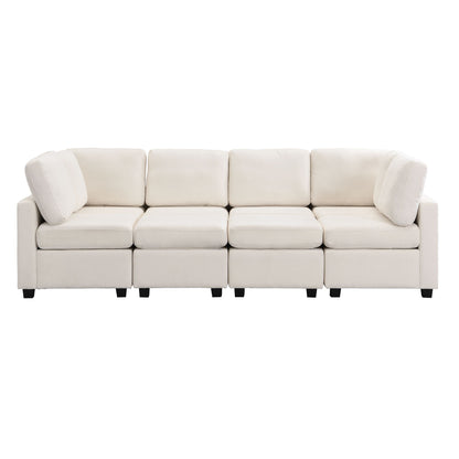 Sectional Sofa Couch Sofa Bed U-Shaped Sofa With Two Movable Ottoman And Three USB Ports For Living Room - Beige