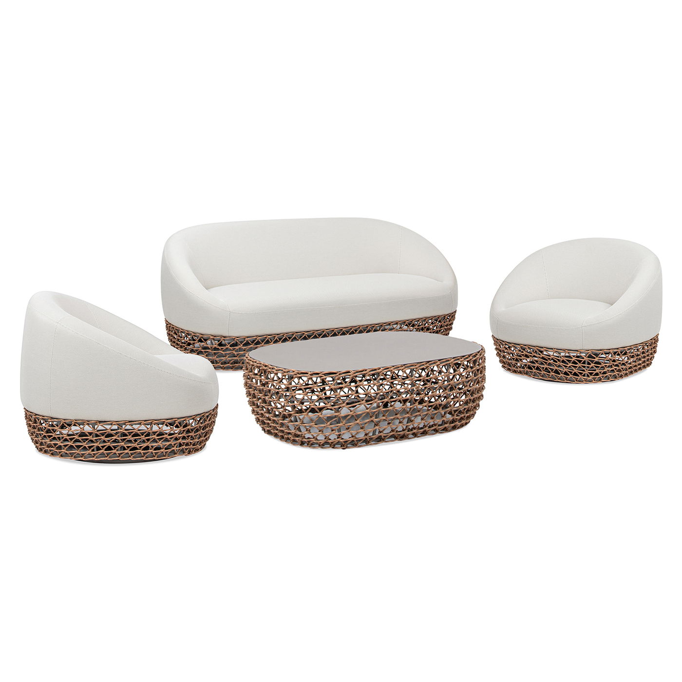Willow - Upholstered Woven Patio Deep Seating Sofa, Wicker Frame - Wheat Beige / Golden Brown