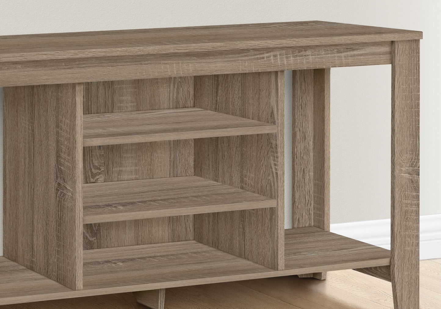 TV Stand, Console, Media Entertainment Center, Storage Shelves - Taupe