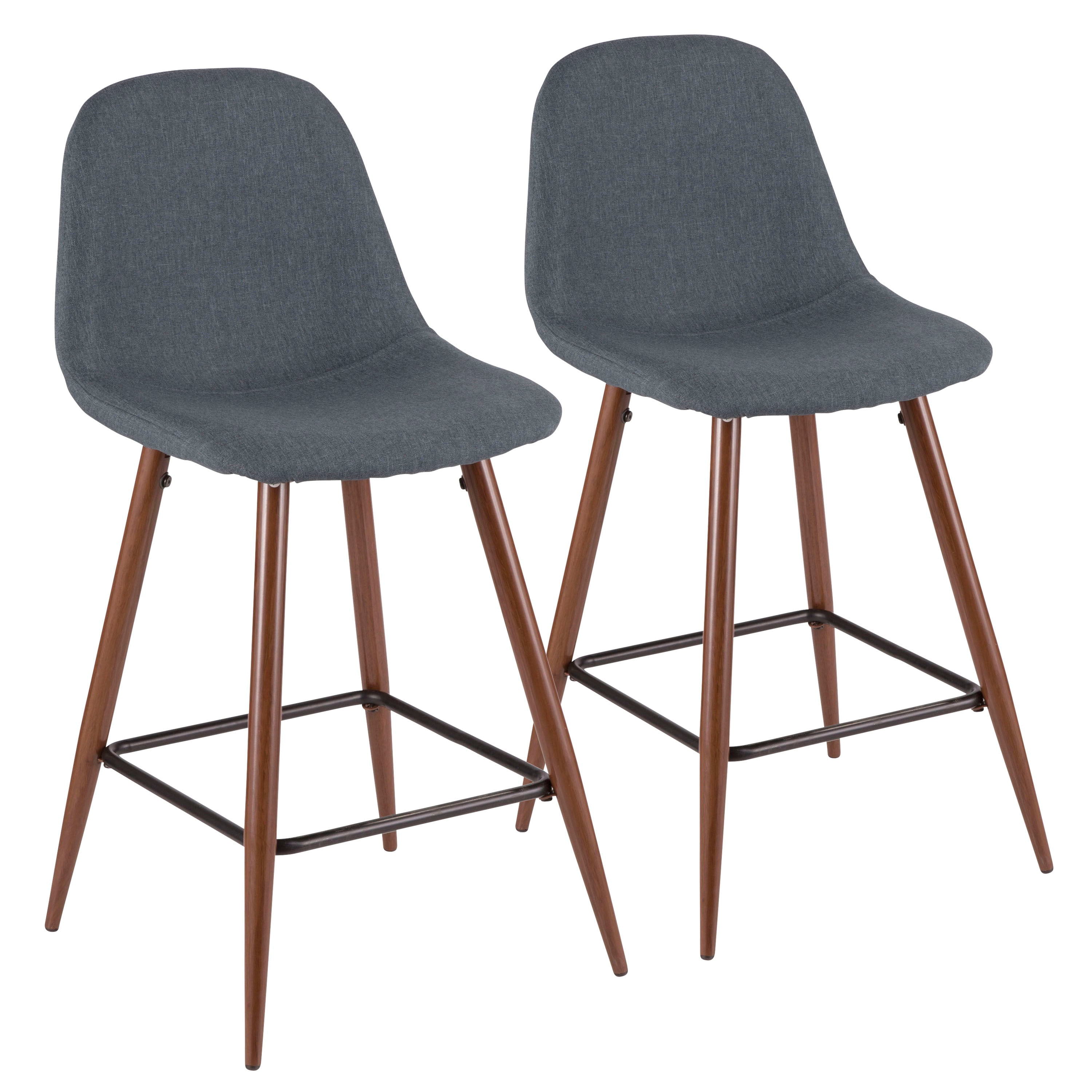 Pebble - Mid-Century Modern Counter Stool (Set of 2) - Walnut / Blue