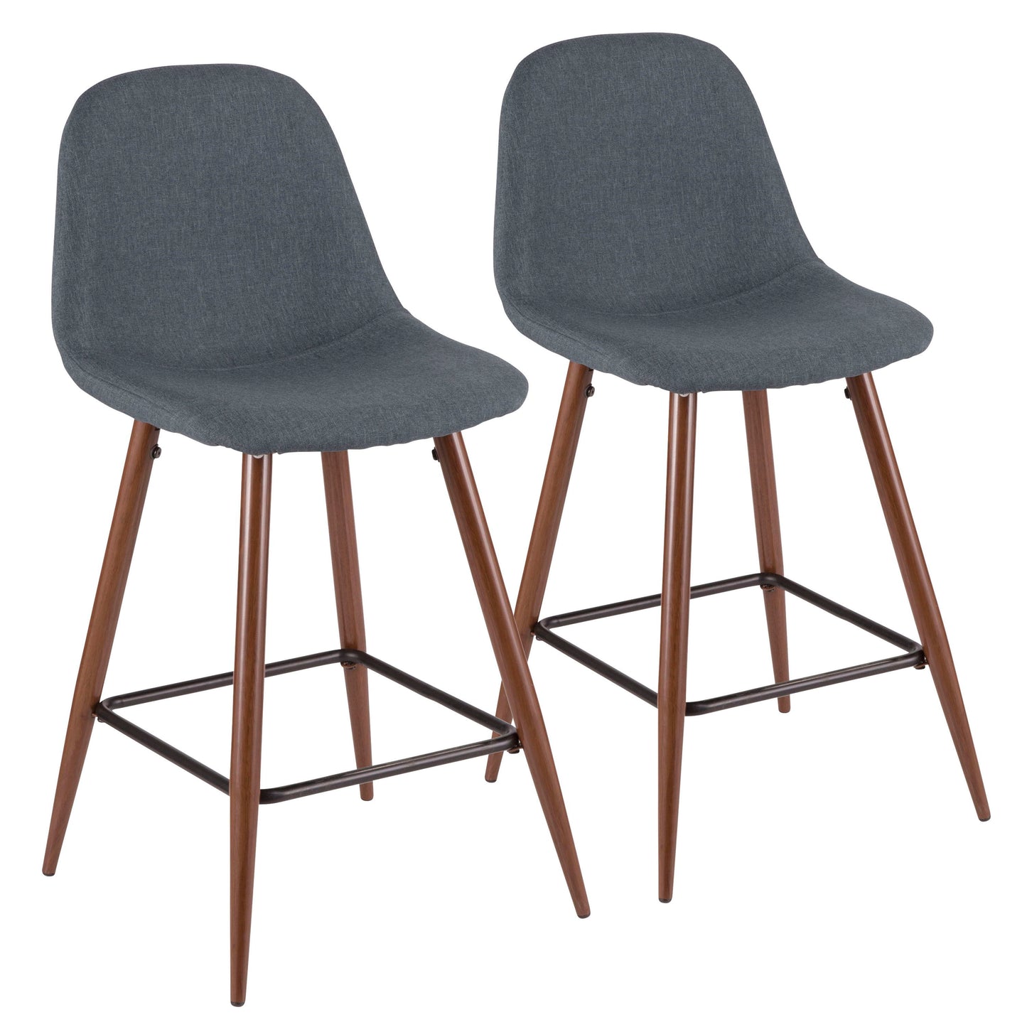 Pebble - Mid-Century Modern Counter Stool (Set of 2) - Walnut / Blue