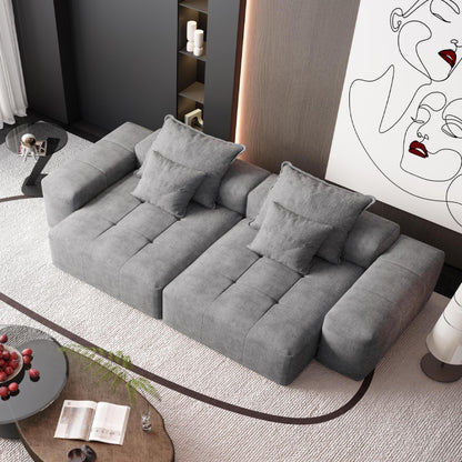 Modern Oversized Modular Sectional Sofa With 2 Chaise Lounge And 2 Armrest, Sparkling Chenille Fabric Soft Cushion Sofa With 4 Pillows, 4 Pieces Diy Combination Tufted Sofa, No Assembly Required - Gray