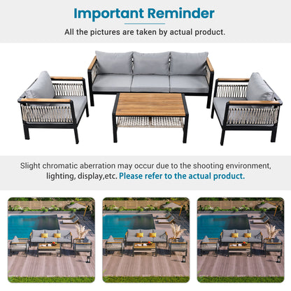 4 Pieces Outdoor Sectional Sofa Set 5 Person Patio Seating Group Outdoor Conversation Set With Cushions And A Coffee Table For Patios, Gardens, Or Balcony - Gray