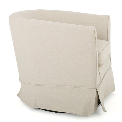 Glitter - Upholstered Swivel Chair With Loose Cover And Curved Back - Natural