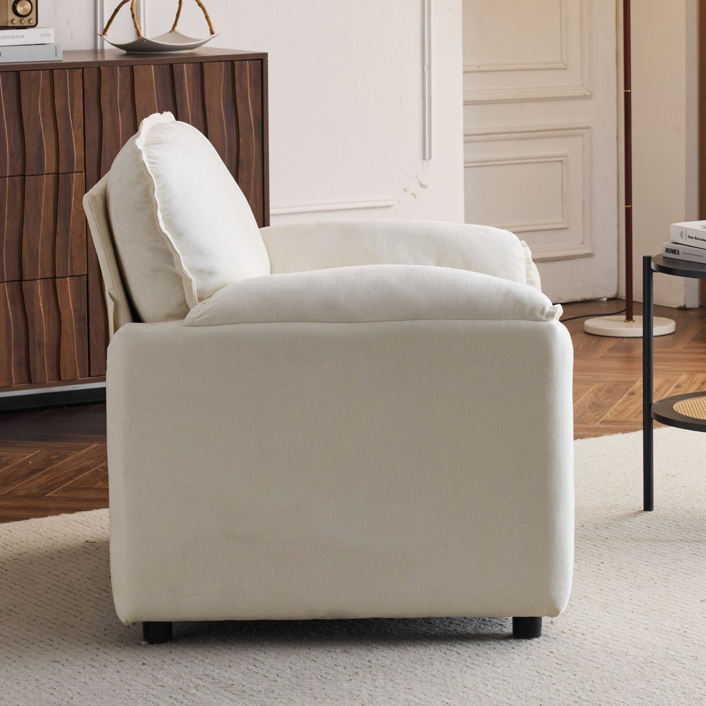 Oversized Reading Armchair With Thick Cushions, High Back Support - White