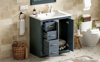 Bathroom Vanity With Ceramic Sink Combo, Frame Bathroom Storage Cabinet, Freestanding Vanity Set With 3 Drawers & Soft Closing Doors - Blue
