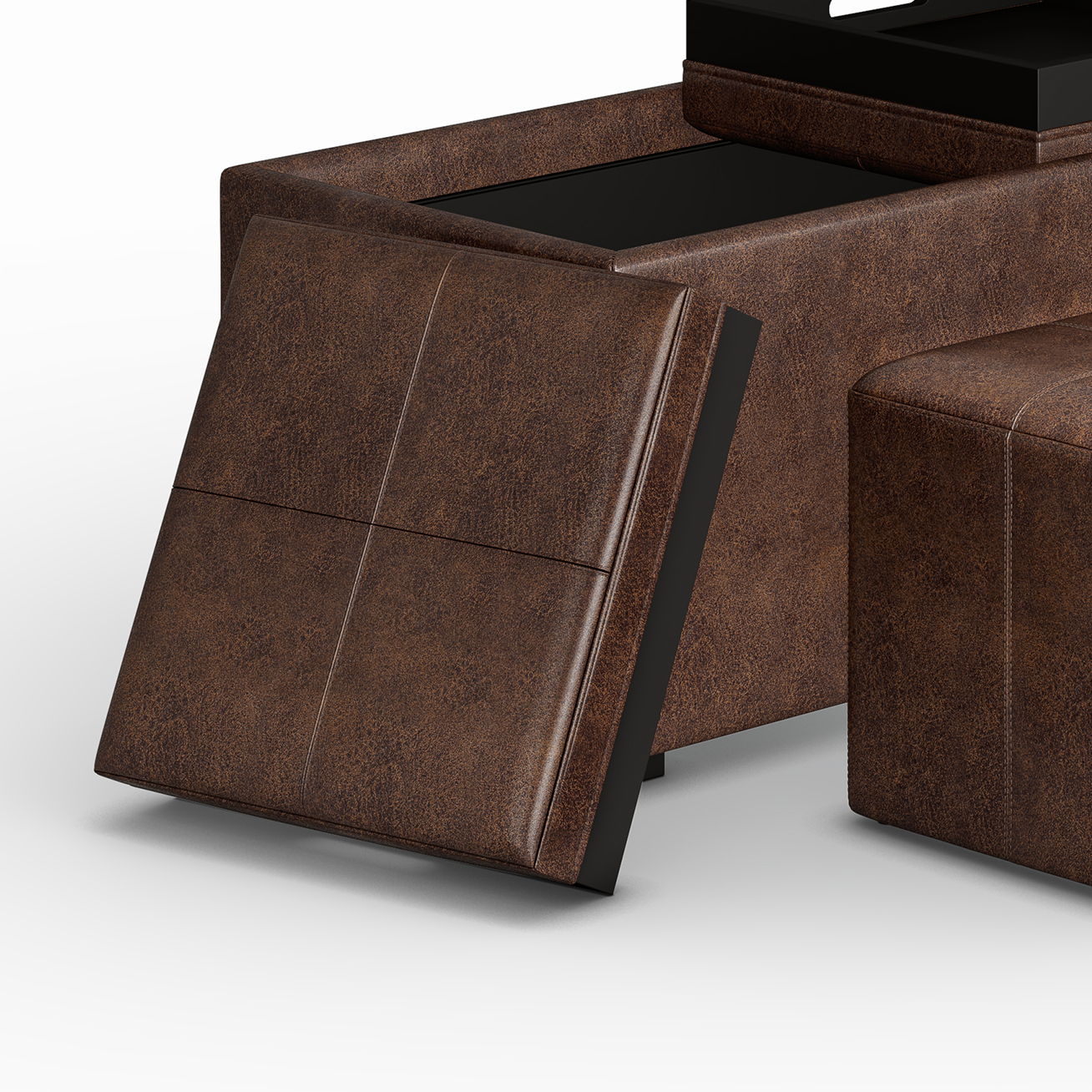 Avalon - 5 Piece Storage Ottoman - Distressed Chestnut Brown