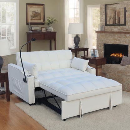Modern Velvet Loveseat Futon Sofa Couch With Pullout Bed, Adjustable Reclining Backrest - Beige