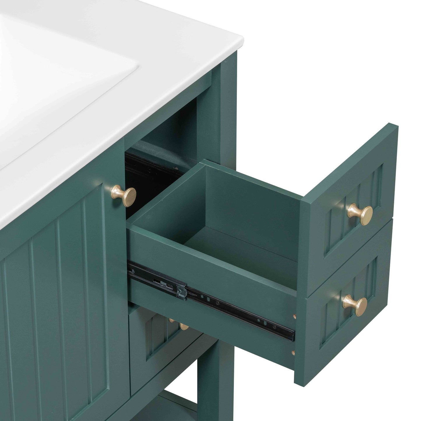 Transitional Style Bathroom Vanity Cabinet Combo With Ceramic Sink - Green