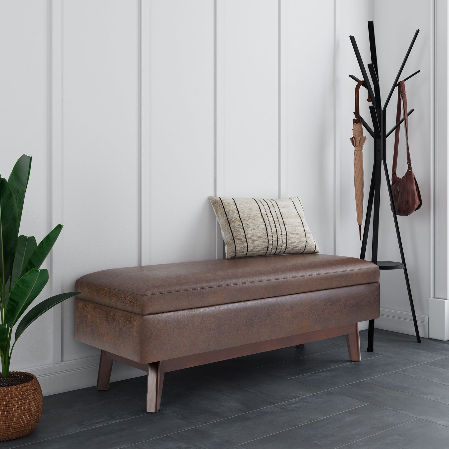 Owen - Rectangular Storage Ottoman - Distressed Chestnut Brown