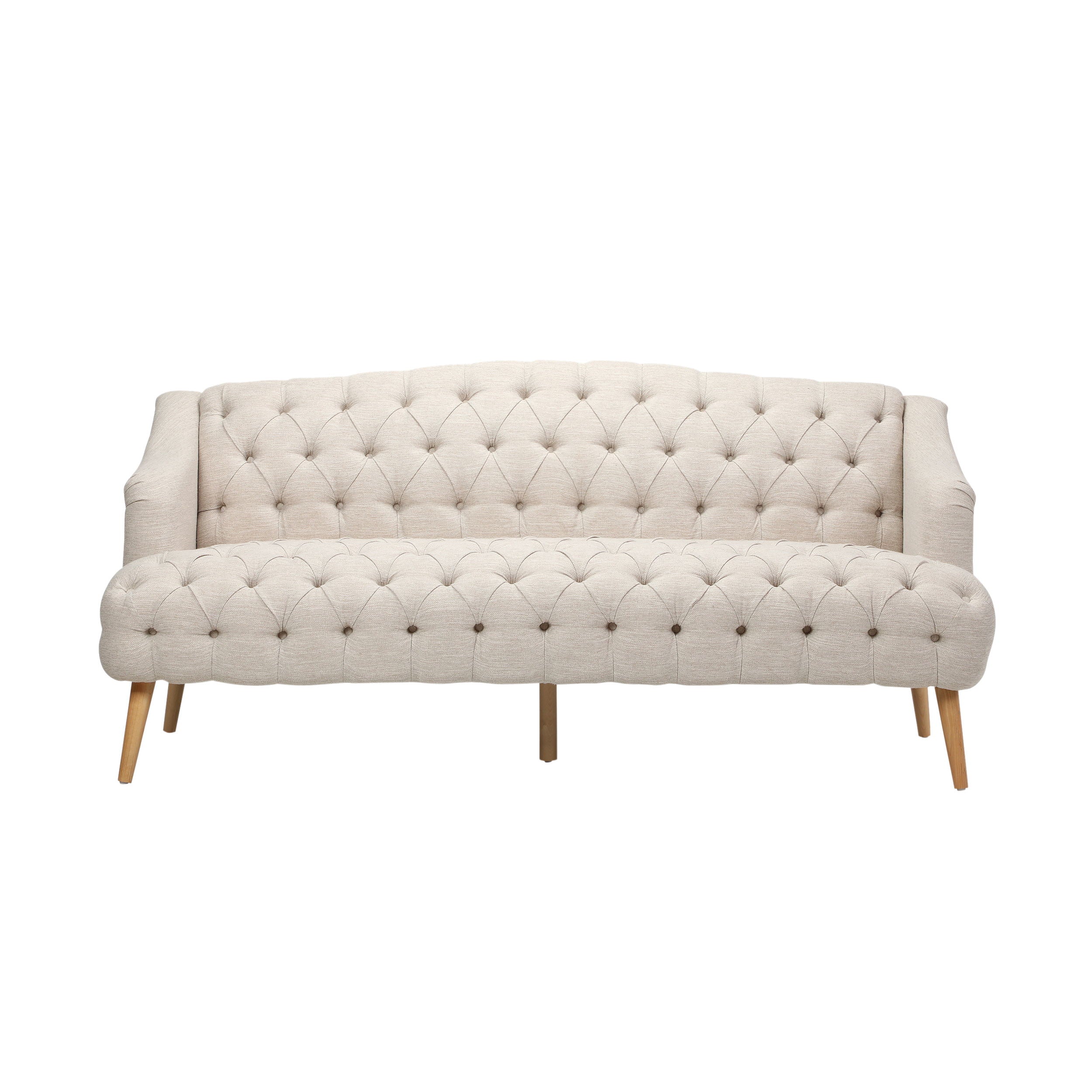Comfy 3 Seat Sofa With Wooden Legs, For Living Room And Study - Beige