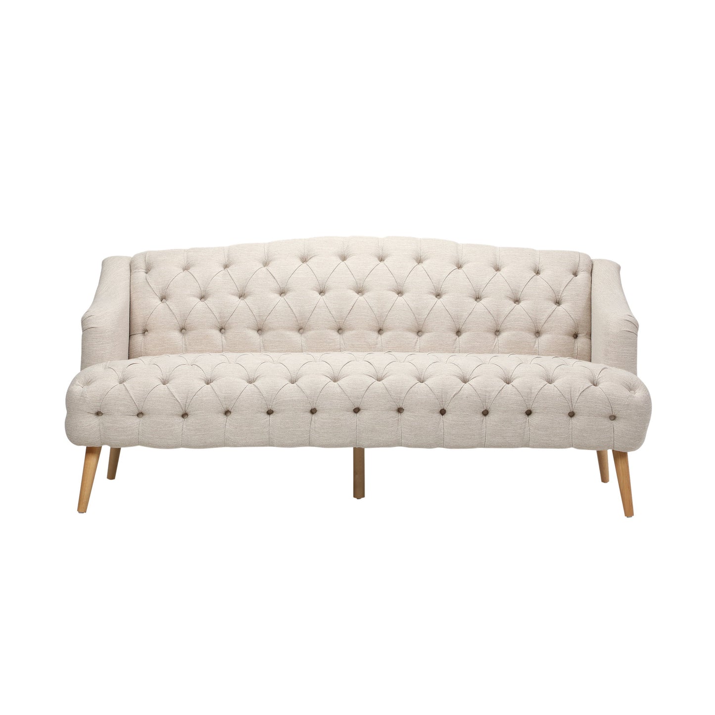 Comfy 3 Seat Sofa With Wooden Legs, For Living Room And Study - Beige