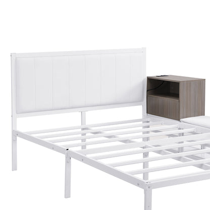 Full Size Platform Bed With 2 Tier Storage Shelves, Storage Cabinet - White