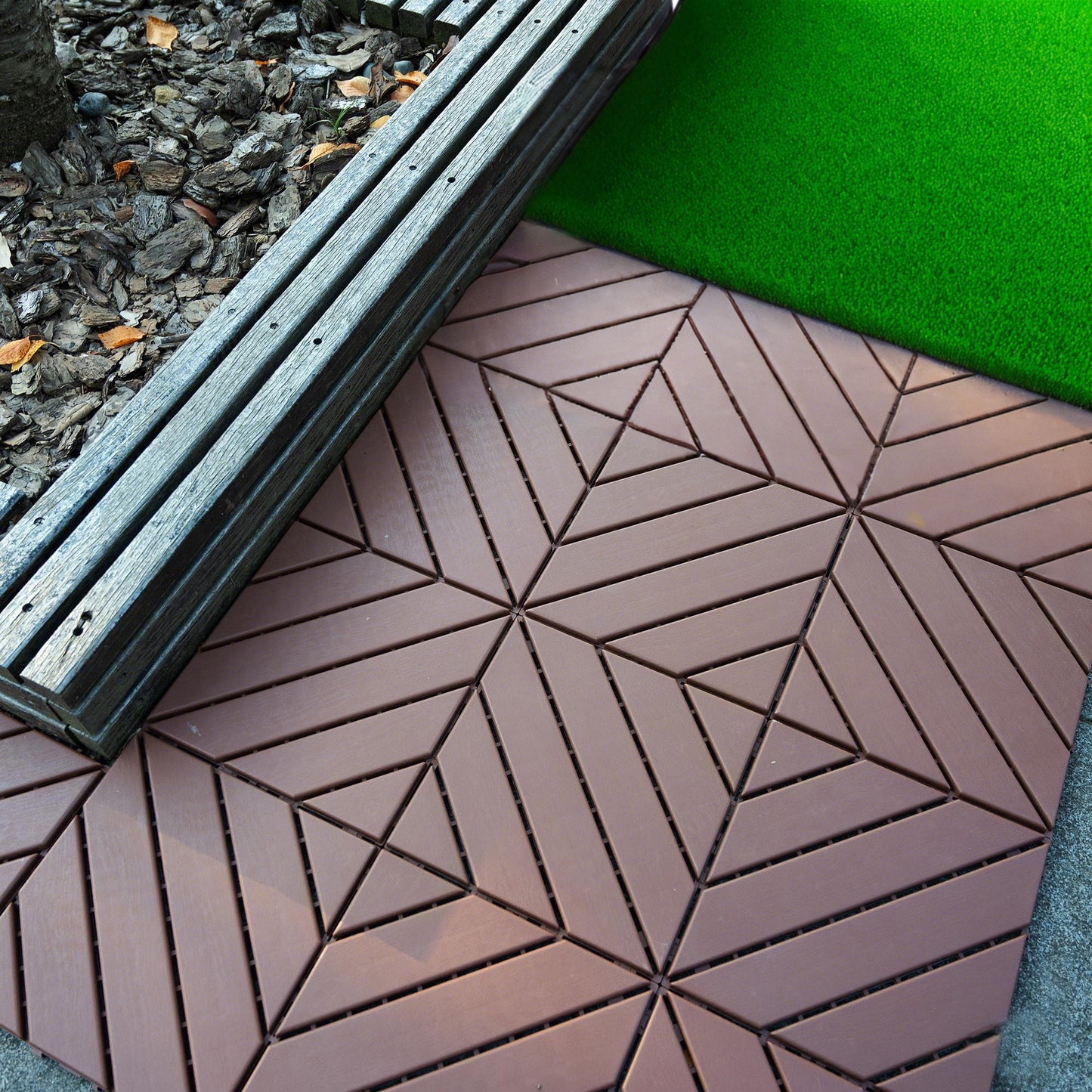 Plastic Interlocking Deck Tiles, 44 Pack, Waterproof Outdoor All Weather Use - Red Brown