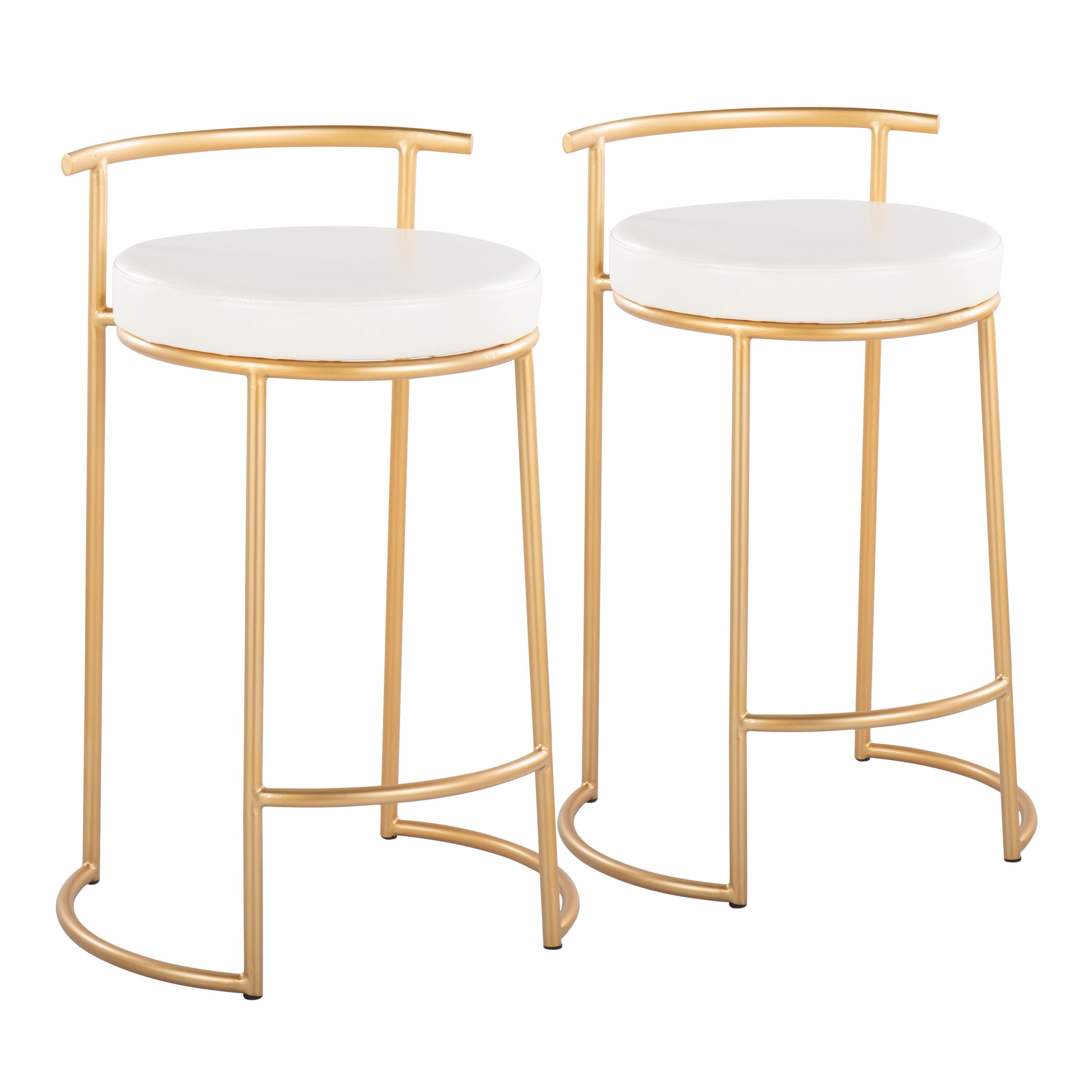 Fuji - Round Contemporary Fixed Height Counter Stool (Set of 2) - Gold / White