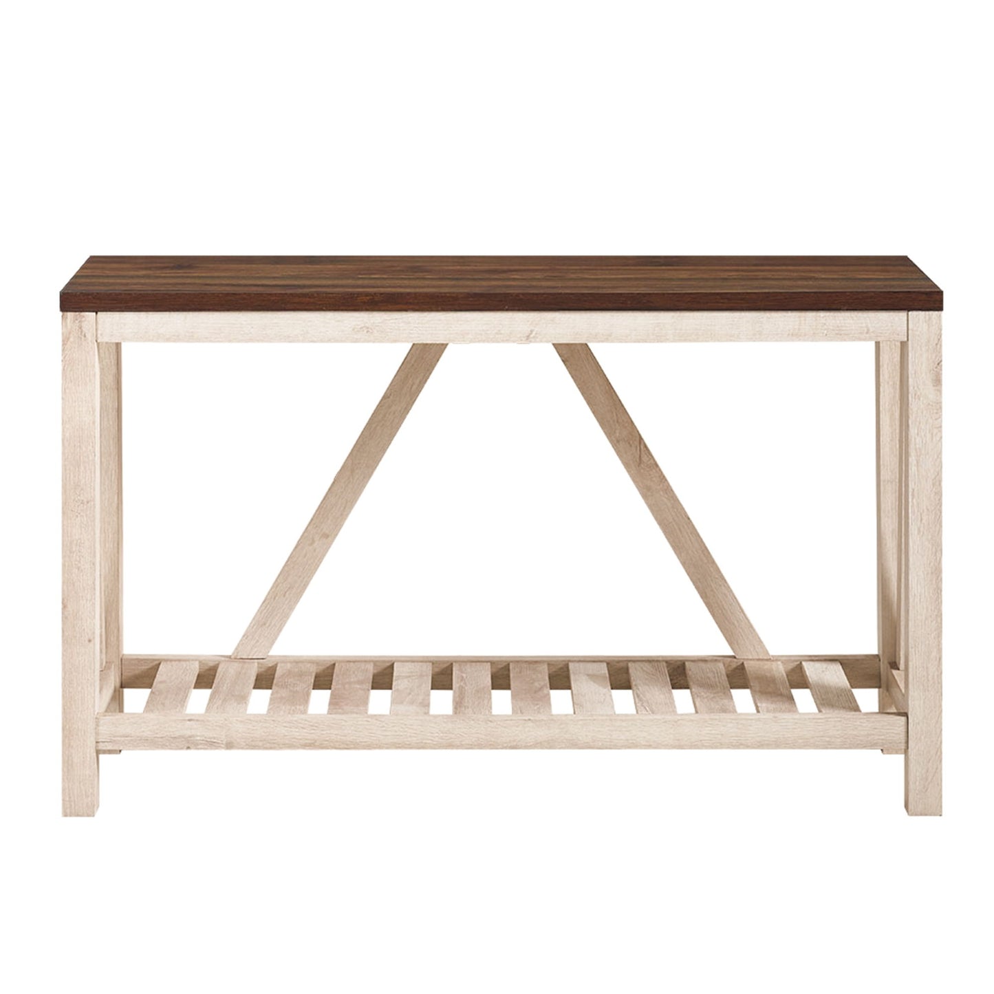 Farmhouse A Frame Entry Table With Lower Shelf - Dark Walnut / White Oak