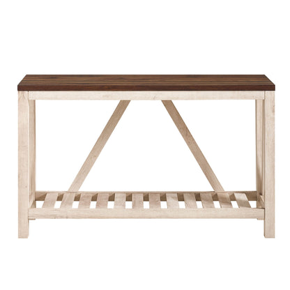 Farmhouse A Frame Entry Table With Lower Shelf - Dark Walnut / White Oak