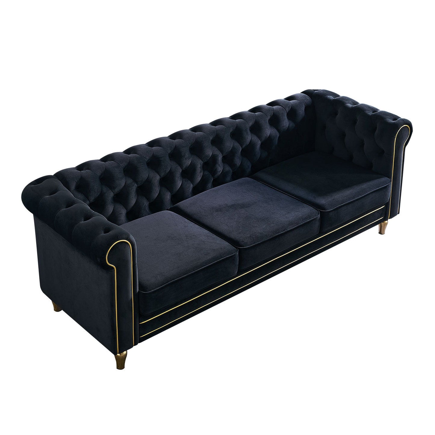 Chesterfield - Velvet Sofa 84.65" For Living Room - Black