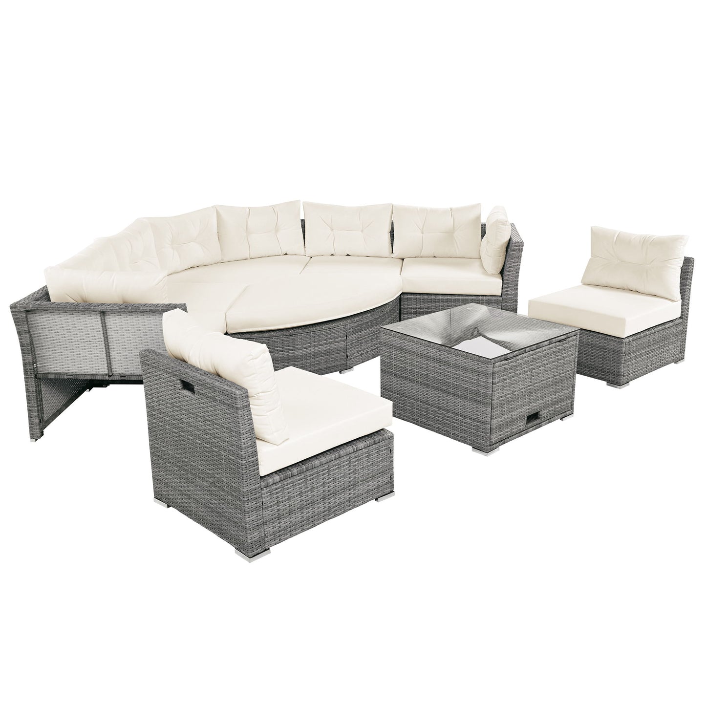 Patio Furniture Set Outdoor Daybed Rattan Sectional With Cushions And Center Table - Beige