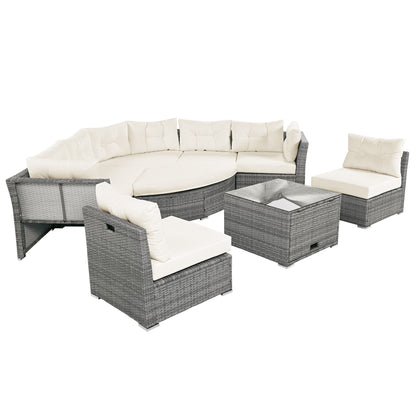 Patio Furniture Set Outdoor Daybed Rattan Sectional With Cushions And Center Table - Beige