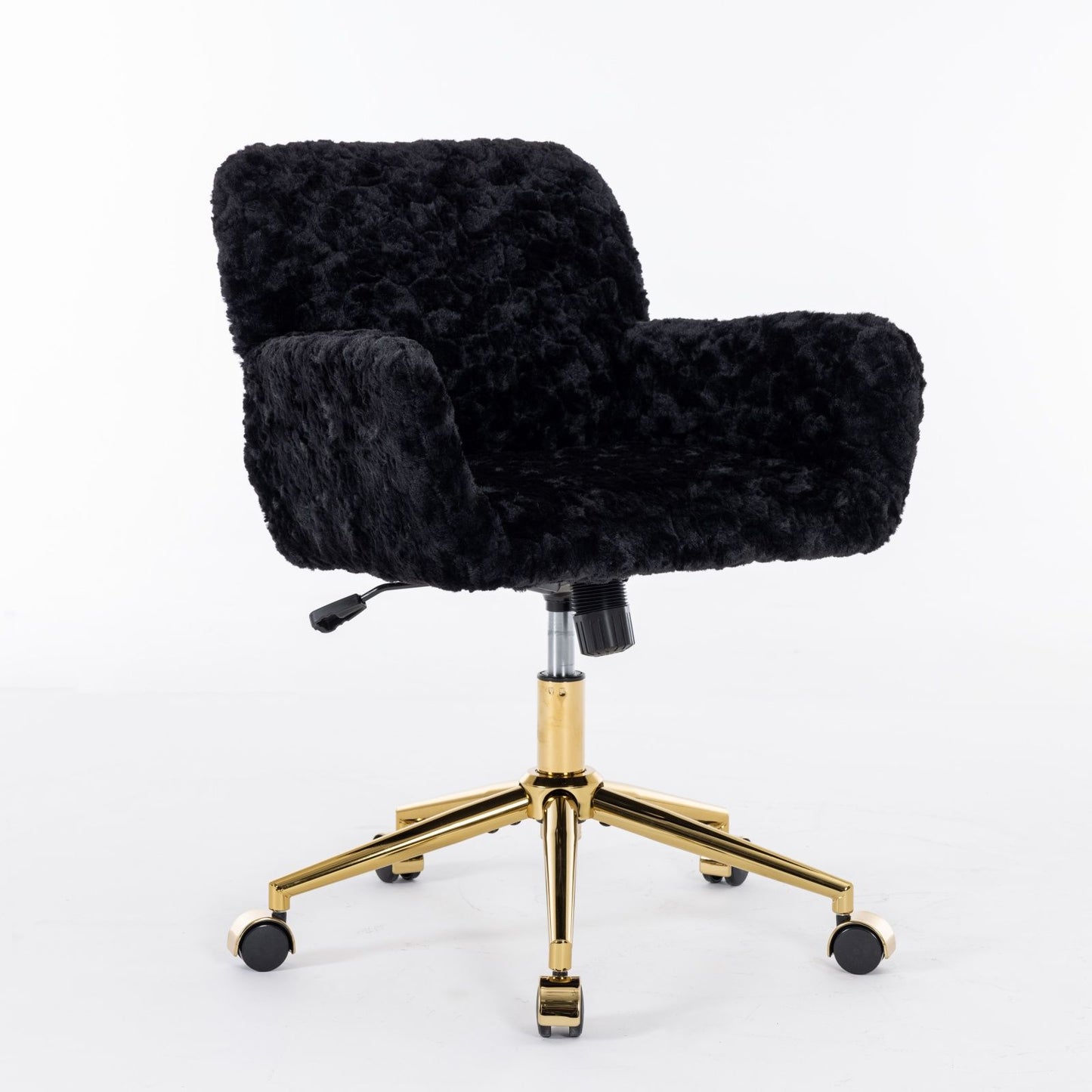 Office Chair, Artificial Rabbit Hair Home Office Chair With Golden Metal Base, Adjustable Desk Chair Swivel Office Chair, Vanity Chair - Black