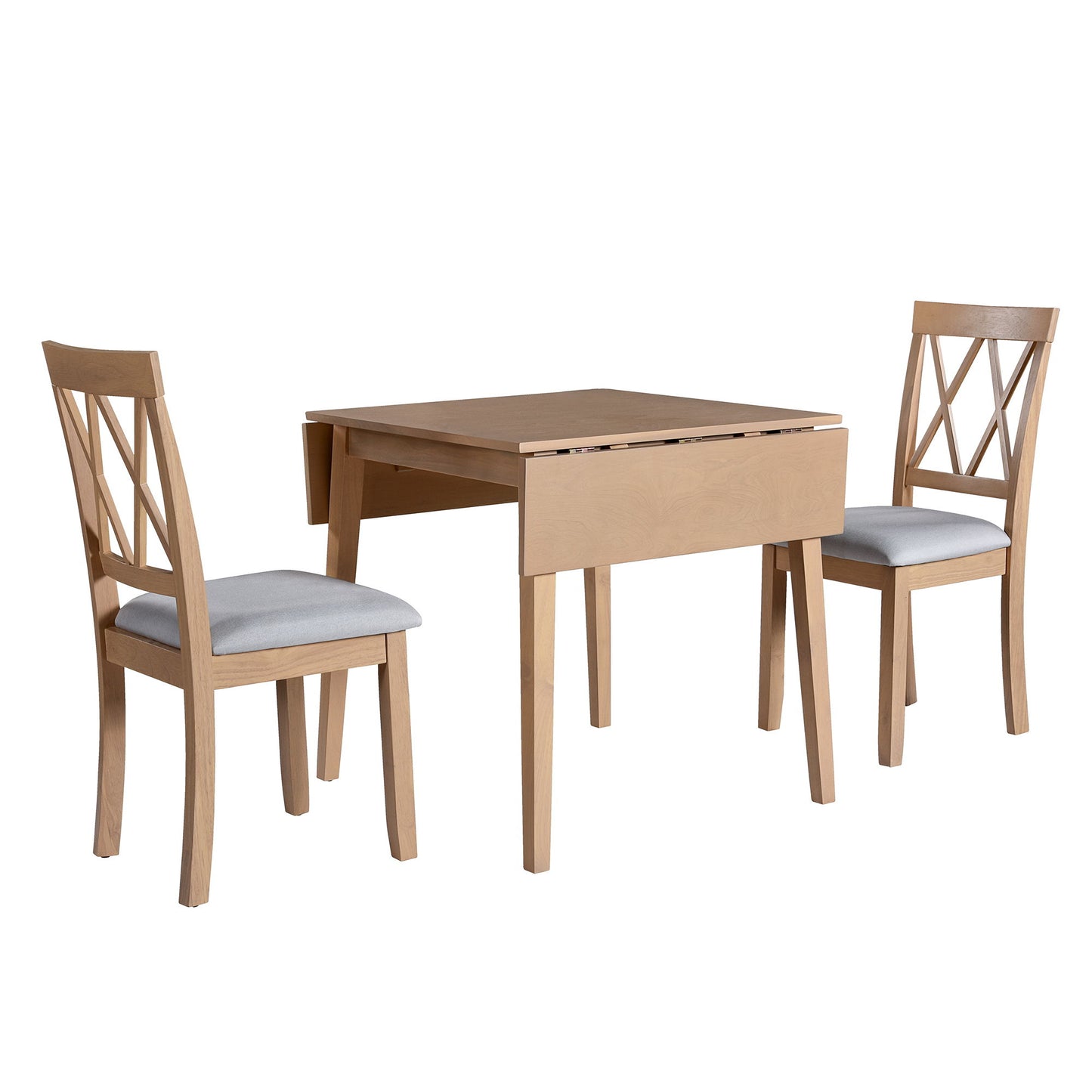 3 Piece Kitchen Dining Set With Drop Leaf Dining Table And 2 Dining Upholstered Chairs, Dining Room Set For Small Places - Natural