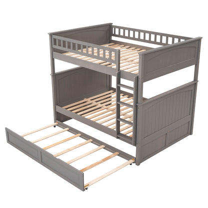 Full Over Full Bunk Bed With Twin Size Trundle, Guardrails - Brushed Gray