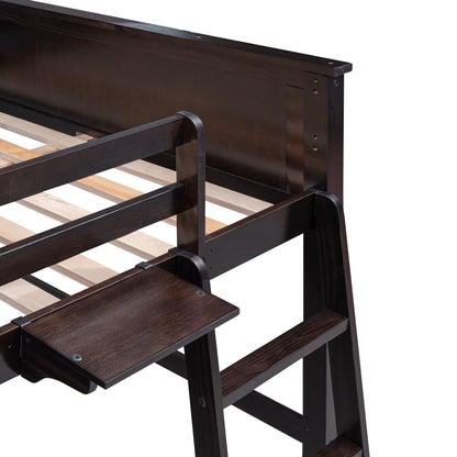 Full Size Loft Bed With Drawers And Desk With Shelves - Espresso