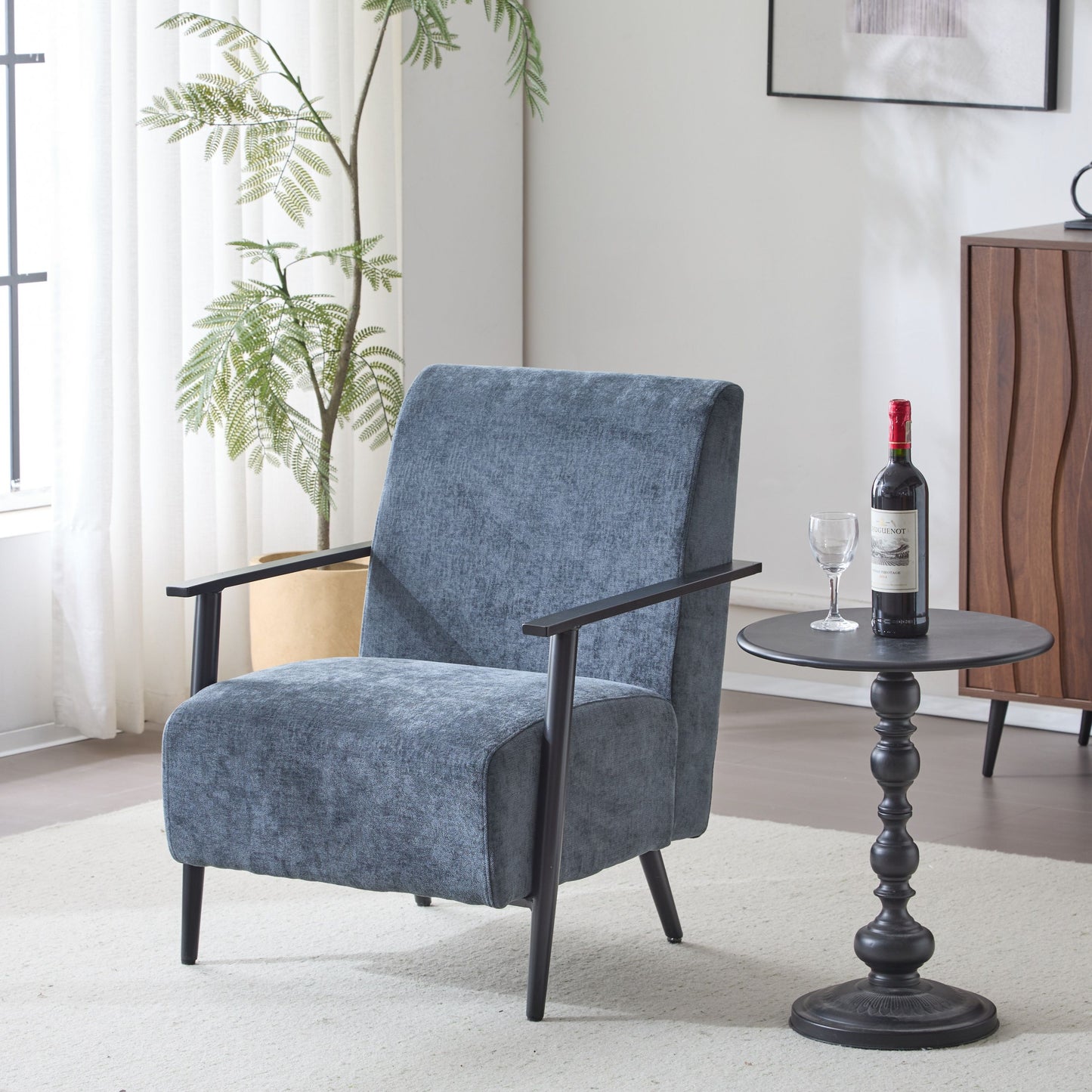 Modern Lounge Chair With Polyester Upholstery And Sturdy Metal Frame - Blue Gray