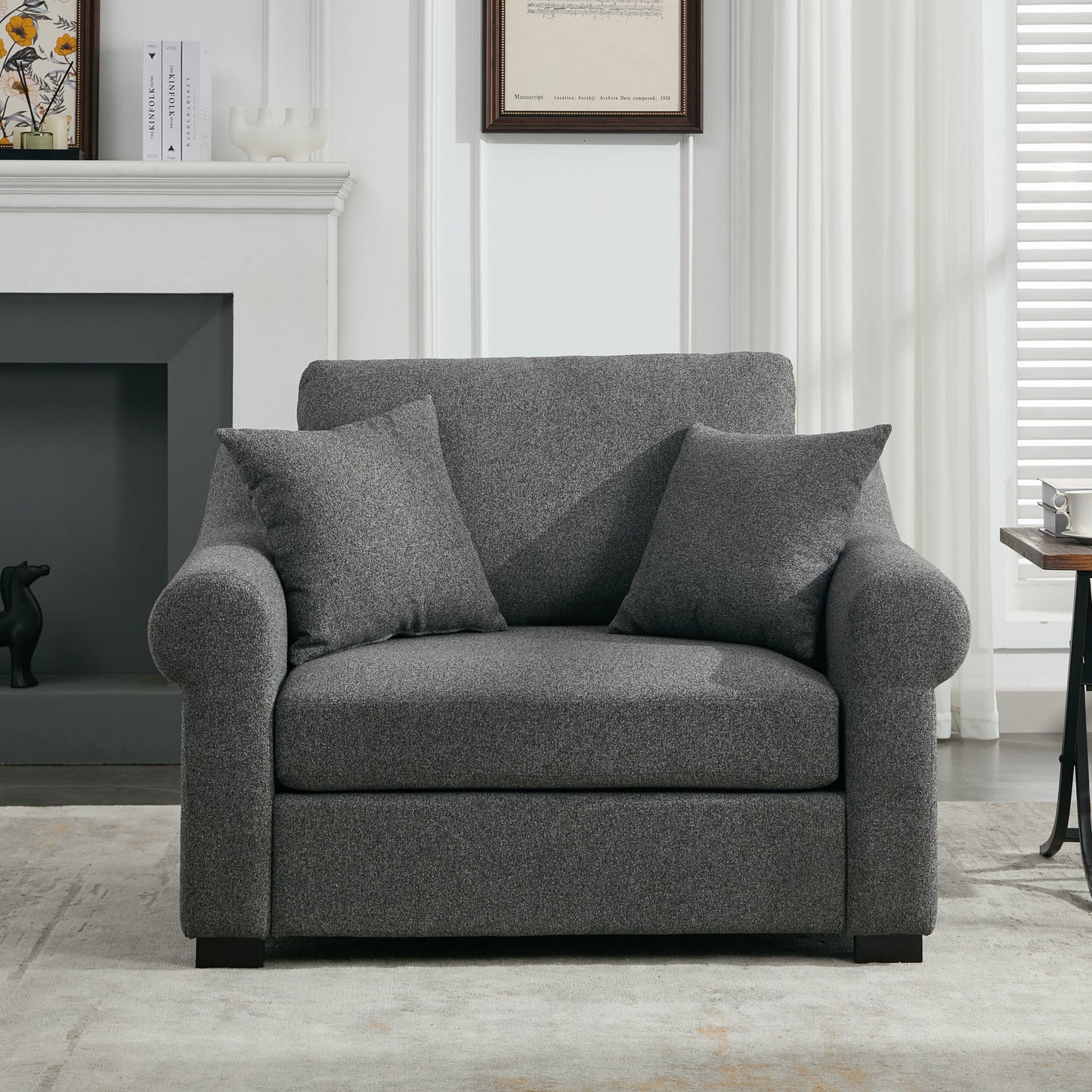 Modern Chenille Oversized Armchair, Chair And A Half, Single Sofa For Bedroom, Living Room, Wide - Gray
