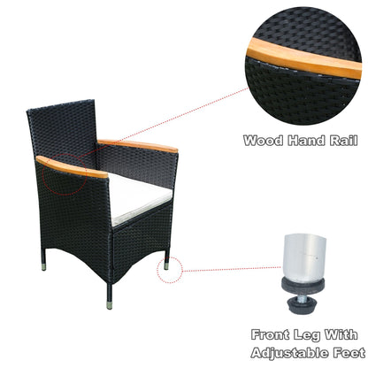 7 Piece Outdoor Patio Wicker Dining Set Patio Wicker Furniture Dining Set - Black / Cream