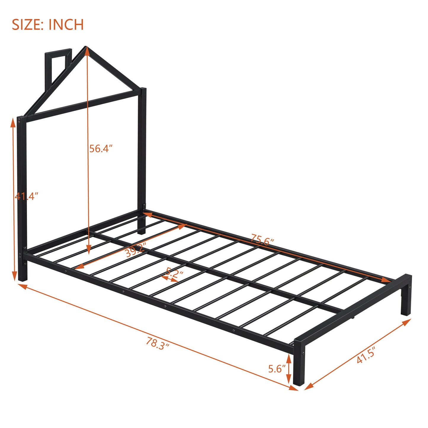 Twin Size Platform Bed With House-Shaped Headboard Design - Black