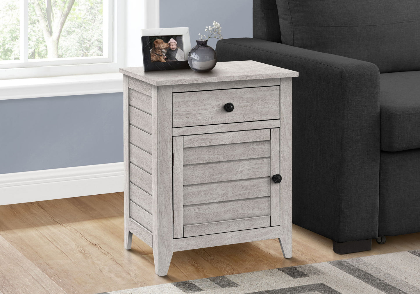 Accent Nightstand, Storage Drawer, Transitional - Gray Wash