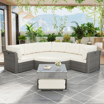 Patio Furniture Set Outdoor Daybed Rattan Sectional With Cushions And Center Table - Beige