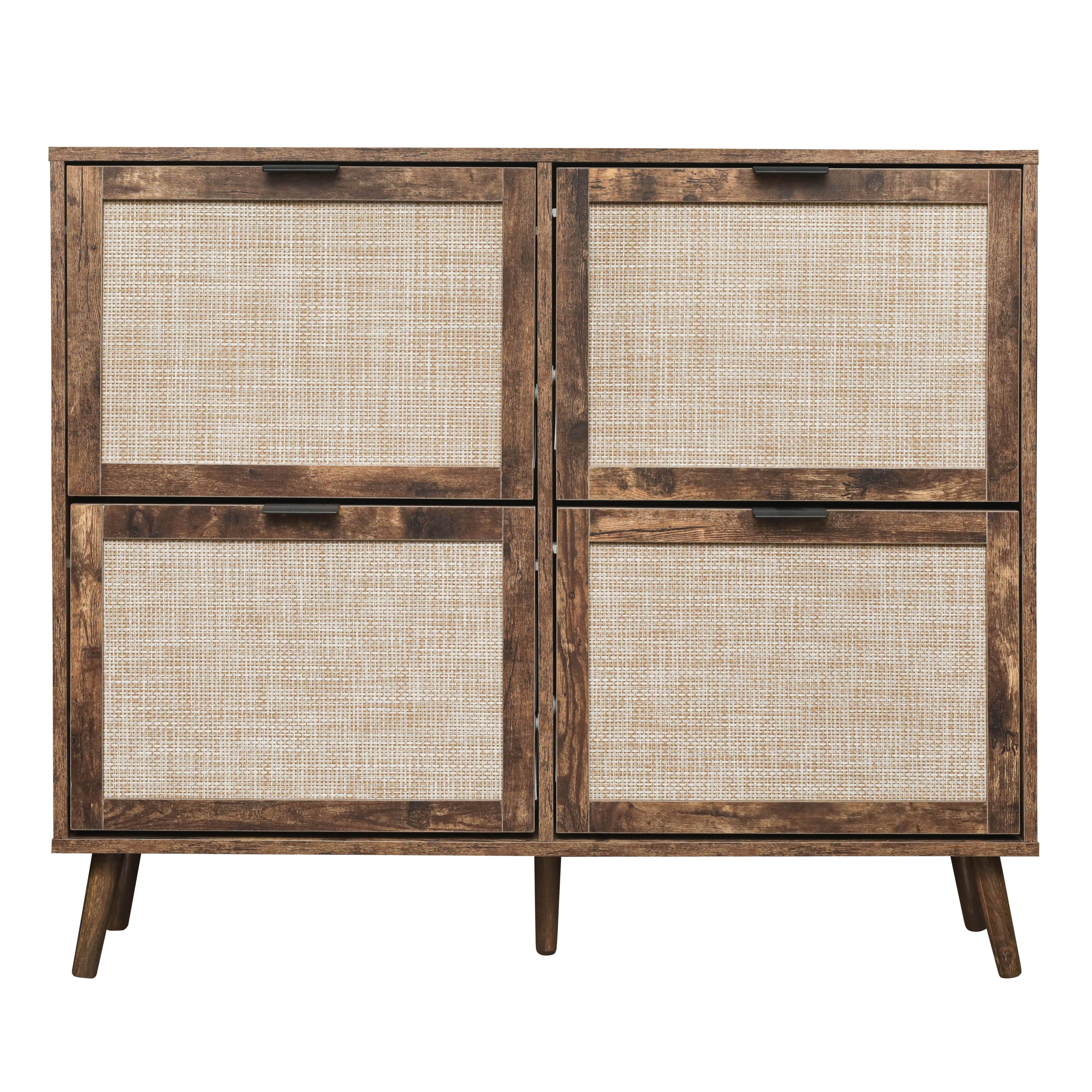 4 Door Shoe Rack, Freestanding Modern Shoe Storage Cabinet, For Entryway - Burly Wood