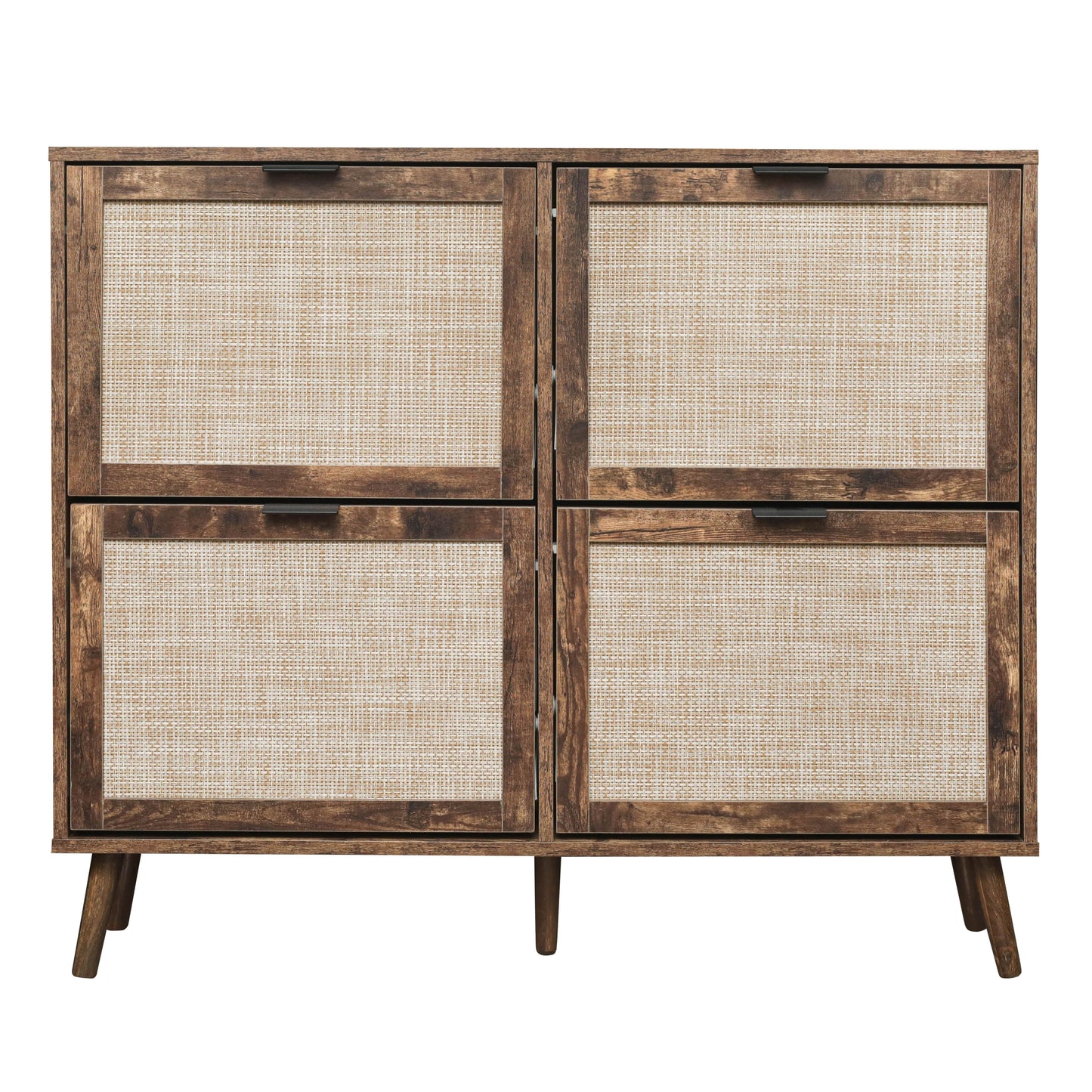 4 Door Shoe Rack, Freestanding Modern Shoe Storage Cabinet, For Entryway - Burly Wood