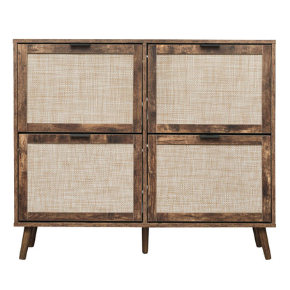 4 Door Shoe Rack, Freestanding Modern Shoe Storage Cabinet, For Entryway - Burly Wood